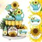 12PCS Sunflower Tiered Tray Decor Set – Spring Wooden Farmhouse Signs with Truck & Gnome Tabletop Decorations for Rustic Kitchen, Home & Summer Display